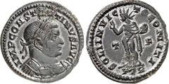 RÖMER RÖMISCHES KAISERREICH. CONSTANTINUS I. der Große, Augustus 306(310)-337. AE-Follis 23mm (310/313) 4,03g, Trier, 1. Off. Panzerbüste m. Lkr. n.r. IMP CONSTANTINVS AVG / SOLI INVIC-TO COMITI Sol s