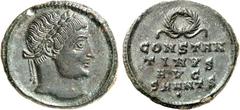 RÖMER RÖMISCHES KAISERREICH. CONSTANTINUS I. der Große, Augustus 306(310)-337. AE-Festdenar 18mm (324/325) 2,06g, Antiochia, 5. Off. Kopf m. Lkr. n.r. / CONSTAN-TINVS - A V G in 3 Zeilen, oben Lorbeer