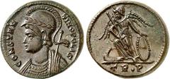 RÖMER RÖMISCHES KAISERREICH. Anonyme Stadtprägungen z.Z. Constantinus I. etc. 330-346. AE-Minutus 18mm (332) 3,11g Trier, 2.Offizin. Büste der Constantinopolis mit Panzer, Helm und Lorbeerkranz n.l. C