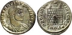 RÖMER RÖMISCHES KAISERREICH. Constantinus II. Caesar 317-337. AE-Follis 18mm (328/329) 3,07g, Nicomedia, 1. Off. Paludamentbüste m. Lkr. n.r. CONSTANTINVS IVN NOB C / PROVIDEN-TIAE CAESS Lagertor mit 