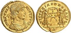 RÖMER RÖMISCHES KAISERREICH. CONSTANS Augustus 337-350. Solidus (346/347) 4,55g, Trier. Drapierte Büste mit Perlendiadem n. r. CONSTANS AVGVSTVS / VICTORIAE DD NN AVGG 2 Viktorien halten Schild mit VO