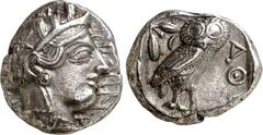 GRIECHEN ATTIKA. ATHEN. Tetradrachmon (403 -365 v.Chr.) 17,16g. Kopf der Athena mit Helm und Ölkranz n.r. / Im Quadrat: Eule steht n.r.; Kopf v.v.; dahinter Ölzweig und Mondsichel; davor AQE. Svor. 15