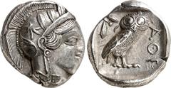 GRIECHEN ATTIKA. ATHEN. Tetradrachmon (365/359 v.Chr.) 17,17g. Kopf der Athena mit attischem Helm und Ölkranz n.r. / AQE Eule steht n.r., Kopf v.v.; dahinter Ölzweig und Mondsichel;. Svor. Tf.19,1-3, 