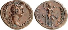 RÖMER RÖMISCHES KAISERREICH. DOMITIANUS, Augustus 81-96. AE-As (87) 10,62g. Belorb. Kopf n. r. IMP CAES DOMIT AVG GERM COS XIII CENS PER P P / VIRTVTI AVGVSTI SC Virtus mit Speer und Parazonium steht 