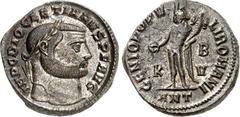 RÖMER RÖMISCHES KAISERREICH. DIOCLETIANUS Iovius 284-305. AE-Follis 26mm (301) 10,13g, Antiochia. Kopf m. Lkr. n.r. IMP C DIOCLETIANVS P F AVG / GENIO POPV-LI ROMANI Genius steht n.l.; im Feld K- B- V