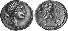 THE LATE ROMAN REPUBLIC CAIUS IULIUS CAESAR, † 44 B.C. No.: 7 Schätzpreis - Estimation CHF 600.- Denarius, Africa, 47-46 B.C.; 3.84 g. Obv. Head of Venus r. with diadem, hair rolled up on the back of 