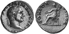 THE JULIO-CLAUDIAN DYNASTY VITELLIUS, AD 69 No.: 49 Schätzpreis - Estimation CHF 2800.- Denarius; 3.43 g. Obv. [A VITELLIVS] GERM IMP AVG TR P Laureate head r. Rev. CONCOR-DIA P R Concordia, draped, s