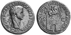 KAISERZEIT CLAUDIUS, 41-54. No.: 103 Schätzpreis/Estimate: CHF 2000.- d=37 mm Mit Nero Claudius Drusus, seinem Vater (†9 v. Chr.). Sesterz, 42-43. TI. CLAVDIVS. CAESAR. AVG. P. M. TR. P. IMP. P. P. Ko
