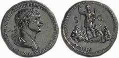 KAISERZEIT TRAJANUS, 98-117. No.: 146 Schätzpreis/Estimate: CHF 2800.- d=34 mm Sesterz, 116. IMP CAES NER TRAIANO OPTIMO AVG GER DAC PARTHICO P M TR P COS VI P P Drap. Büste mit L. n. r. Rv. ARMENIA E