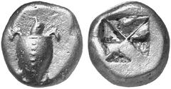 GRIECHISCHE MüNZEN AIGINA No.: 216 Schätzpreis - Estimation DM 1200,- Stater, 520-480. Schildkröte. Rv. Quadratum incusum, durch zwei Diagonalen geteilt. 11,79 g. Asyut 433. SNG Delepierre 1502. Milba