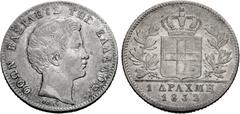Europäische Münzen und Medaillen Griechenland. OTTO, 1832-1862. Drachme 1832, Athen (geprägt 1842-1843). Kopf r. Rv. Gekröntes Wappen zwischen. Lorbeerzweigen. 23 mm. Divo 12a. . Sehr schön