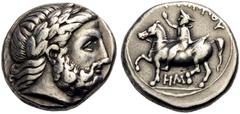 GRIECHISCHE MÜNZEN MAKEDONIEN. KÖNIGE VON MAKEDONIEN. Philippos II., 359-336 v. Chr. Tetradrachmon, 359-354 v. Chr. Pella. Kopf des Zeus mit L. n. r. Rv. (ΦΙΛΙΠ)ΠΟΥ Makedonischer Reiter n.l. mit Petas