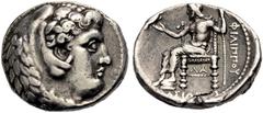 GRIECHISCHE MÜNZEN MAKEDONIEN. KÖNIGE VON MAKEDONIEN. Philippos III. Arrhidaios, 323-317 v. Chr. Tetradrachmon, 320-316 v. Chr. Susa. Kopf des Alexander-Herakles mit Löwenhaube n. r. Rv. ΦΙΛΙΠΠΟΥ / ΒΑ
