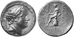 GRIECHISCHE MüNZEN KöNIGREICH DER SELEUKIDEN No.: 756 Schätzpreis - Estimation EUR 300.- SELEUKOS IV. PHILOPATOR, 187-175. Tetradrachmon, Antiochia a. O. Kopf mit Diadem n. r., aussen Stemma. Rv. BASI