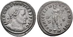 RÖMISCHE MÜNZEN KAISERZEIT Constantius I. Caesar, 293-305. Nummus/Follis, 305-307 Trier. IMP CONSTANTIVS PF AVG Gep. Büste n. r. mit Drapierung auf der l. Schulter und L. Rv. GENIO POPV-LI ROMANI Geni