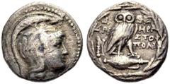 GRIECHISCHE MÜNZEN ATTIKA. ATHEN. Drachme, ca.186-86 v. Chr. Kopf der Athena im Helm mit Helmbusch n. r. Rv. Eule frontal auf Amphora, l. und r. Α-ΘΕ/ ΗΡΑ/ΑΡΙ-ΣΤΟ/ΠΟΛΥ 3,72 g. Svoronos, A. Tf. 45,13-1