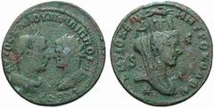 SAMMLUNG J.-P. RIGHETTI TEIL 8 SYRIEN ANTIOCHIA AM ORONTE Philippus I. Arabs, 244-249 No.: 570 Schätzpreis/Estimate: EUR 90.- d=32 mm Mit seinem Sohn Philippus II. Caesar. Grossbronze, 244-247. Drap. 