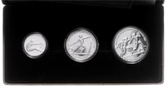 Ausländische Münzen und Medaillen Griechenland. Dritte Republik seit 1974. Münzsatz 1981 bestehend aus: 100, 250 und 500 Drachmai, auf die 13. Leichtathletik EM in Athen, Ausgabe 1. K.M. 125-127. in O