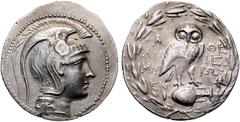 Antike Griechen - Athen Tetradrachme 142-144 v. Chr. Athene, Rs: Eule Thompson 209b. 16,56g ss-vz