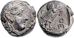 Antike Griechen - Attika Tetradrachme ca. 430 v. Chr. Kopf der Athene mit reich verziertem Helm nach rechts / Eule von Athen, Mondsichel, AOE SNG Cop. 31-40. SNG München 46-59. 23mm 17,25g s-