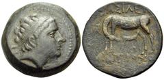 Greek SELEUKID KINGS. Antiochos III 'the Great', 223-187 BC. (Bronze, 30 mm, 25.44 g, 8 h), Ekbatana. Diademed head of Antiochos III to right. Rev. ΒΑΣΙΛΕΩΣ ΑΝΤΙΟΧΟΥ Mare standing left, looking back t
