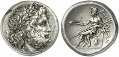 BOEOTIA, Federal Coinage. Circa 287 BC. Tetradrachm (Silver, 17.13 g 12), Thebes. Laureate head of Zeus to right. Rev. ΒΟΙΩΤΩΝ Poseidon, seated left on throne with a lion’s leg on the front and a Boeo