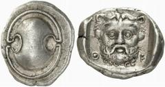 BOEOTIA, Thebes. Circa 440-425 BC. Stater (Silver, 12.23 g). Boeotian shield. Rev. ΘΕ Head of Herakles facing, bearded and wearing lion skin headdress; all within incuse square. BCD Boiotia 422 (same 