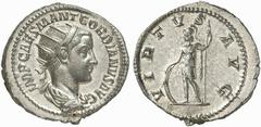 Gordian III. AD 238-244. Antoninianus (Silver, 4.82 g 12), Rome, end July 238 - July 239. IMP CAES M ANT GORDIANVS AVG Radiate, draped and cuirassed bust of Gordian III to right. Rev. VIRTVS AVG Virtu