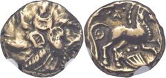 Celtic CELTIC BRITAIN, Catuvellauni. Addedomaros, circa 45-25 BC. Stater (Gold, 17,5 mm, 5.52 g). Six-armed spiral of wreaths. Rev. Horse to right; below, 'cornucopia'; below tail, pellet-in-annulet; 