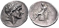 Greek SELEUKID KINGS OF SYRIA. Antiochos I Soter, 281-261 BC. Tetradrachm (Silver, 27 mm, 15.80 g, 1 h), Antioch on the Orontes. Diademed head of Antiochos I to right. Rev. ΒΑΣΙΛΕΩΣ ΑΝΤΙΟXΟΥ Apollo se