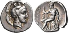Collection Sans Pareille: Highly Important Collection of Greek Fractions CALABRIA. Tarentum. Circa 380-325 BC. Diobol (Silver, 12 mm, 1.03 g, 6 h). Head of Athena wearing Attic helmet adorned with a h
