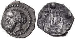 Collection Sans Pareille: Highly Important Collection of Greek Fractions SICILY. Katane. Circa 455-450 BC. Tetras (Silver, 8 mm, 0.24 g, 7 h). Head of Silenos to left, bearded, with an animal ear, and