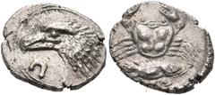 Collection Sans Pareille: Highly Important Collection of Greek Fractions SICILY. Unlocated Punic mint, probably Motya. Circa 405-400 BC. Trihemiobol (Silver, 11.5 mm, 1.00 g, 4 h). Π Head of an eagle 