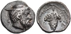 Collection Sans Pareille: Highly Important Collection of Greek Fractions MACEDON. Kapsa. Mid 4th century BC. Tritetartemorion (Silver, 9 mm, 0.51 g, 5 h). Head of a bearded man (Philip II of Macedon !
