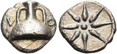 Collection Sans Pareille: Highly Important Collection of Greek Fractions LOKRIS. Lokris Opuntii. Circa 400 BC. Hemiobol (Silver, 7.5 mm, 0.43 g). Λ (inverted) - Ι The top half of an amphora. Rev. Star