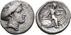 Collection Sans Pareille: Highly Important Collection of Greek Fractions EUBOIA. Histiaia. Circa 350-300 BC. Obol (Silver, 11 mm, 0.82 g, 5 h). Head of the nymph Histiaia to right, her hair rolled and