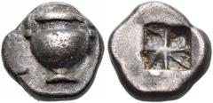 Collection Sans Pareille: Highly Important Collection of Greek Fractions CYCLADES, Uncertain, Keos (?). Karthaia (?). Circa 540-520/515 BC. Obol (Silver, 10 mm, 0.97 g), struck on the Aeginetic standa