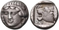 Collection Sans Pareille: Highly Important Collection of Greek Fractions LESBOS. Mytilene. Circa 454-428/7 BC. Trihemiobol (Silver, 9.5 mm, 0.97 g, 6 h). Head of a young woman, probably Sappho, facing