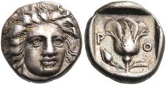 Collection Sans Pareille: Highly Important Collection of Greek Fractions ISLANDS OFF CARIA, Rhodos. Rhodes. Circa 408/7-390 BC. Hemidrachm (Silver, 11 mm, 1.81 g, 1 h). Head of Helios facing, turned s