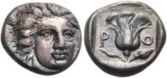 Collection Sans Pareille: Highly Important Collection of Greek Fractions ISLANDS OFF CARIA, Rhodos. Rhodes. Circa 408/7-390 BC. Hemidrachm (Silver, 12 mm, 1.85 g, 1 h). Head of Helios facing, turned s