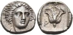 Collection Sans Pareille: Highly Important Collection of Greek Fractions ISLANDS OFF CARIA, Rhodos. Rhodes. Circa 408/7-390 BC. Hemidrachm (Silver, 11.5 mm, 1.81 g, 1 h). Head of Helios facing, turned