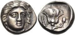Collection Sans Pareille: Highly Important Collection of Greek Fractions ISLANDS OFF CARIA, Rhodos. Rhodes. Circa 360-340 BC. Hemidrachm (Silver, 11 mm, 1.81 g, 1 h). Head of Helios facing, turned sli