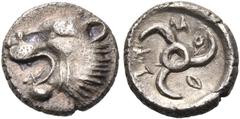 Collection Sans Pareille: Highly Important Collection of Greek Fractions DYNASTS OF LYCIA. Zemu = Limyra. Uncertain dynast, circa 390-370 BC. Obol (Silver, 8 mm, 0.63 g). Head of a roaring lion to lef