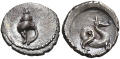 Collection Sans Pareille: Highly Important Collection of Greek Fractions DYNASTS OF LYCIA. Uncertain dynast, Circa 380-370 BC. Obol (Silver, 10 mm, 0.59 g, 1 h). Murex shell. Rev. Ketos to right. Clas