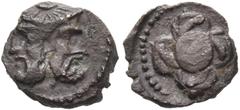 Collection Sans Pareille: Highly Important Collection of Greek Fractions SAMARIA. Middle-Levantine Series. Circa 375-333 BC. Hemiobol (Silver, 6.5 mm, 0.24 g). Bearded janiform head, wearing a small k
