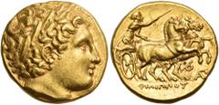 The Richard Eidswick Collection of Greek Coins KINGS OF MACEDON. Philip II, 359-336 BC. Stater (Gold, 18.5 mm, 8.62 g, 9 h), Lampsakos, struck under Philip III Arrhidaios, circa 323/2-315. Laureate he