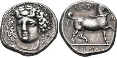 The Richard Eidswick Collection of Greek Coins THESSALY. Larissa. Circa 356-342 BC. Stater (Silver, 25 mm, 11.99 g, 12 h). Head of the nymph Larissa facing, turned slightly to the left, wearing ampyx,