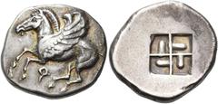 The Richard Eidswick Collection of Greek Coins CORINTHIA. Corinth. Circa 550-500 BC. Stater (Silver, 23 mm, 8.48 g). Pegasos, with curved wing, flying to left; below, koppa. Rev. Incuse in the form of