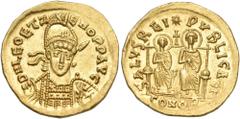 Roman Imperial & Provincial Leo II, with Zeno, 474. Solidus (Gold, 20 mm, 4.49 g, 6 h), Constantinople, H = 8th officina. D N LEO ET Z-ENO P P AVG Helmeted, diademed and cuirassed bust of an emperor f