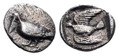 Greek SIKYONIA. Sikyon. Circa 450-425 BC. Hemiobol (Silver, 8 mm, 0.36 g, 10 h). Dove standing left. Rev. Dove flying left; to left above, H (= hemiobol); to left below, E or M; all within incuse squa